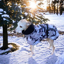 Load image into Gallery viewer, Camouflage whippet and greyhound coats with harness hole