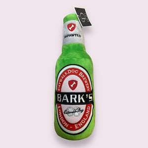 Bark's Beer bottle novelty plush dog toy