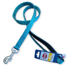 Load image into Gallery viewer, A bright blue nylon dog leash with a silver metal clasp