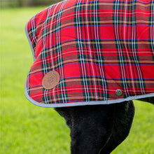 Load image into Gallery viewer, red tartan dog coat with harness hole