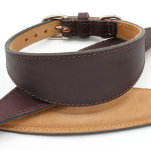 Load image into Gallery viewer, brown leather padded whippet collar - stitched