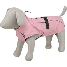 Load image into Gallery viewer, A pink dog coat displayed on a gray dog mannequin against a plain white background.