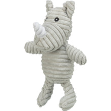 Load image into Gallery viewer, Textured plush toy shaped as a Rhino on white background