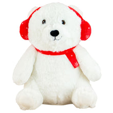 Load image into Gallery viewer, White dog toy xmas teddy bear with red earmuffs and scarf on a white background
