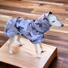 Load image into Gallery viewer, Camouflage whippet and greyhound coats with harness hole