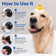 Load image into Gallery viewer, Dog with a rubber duck on its head and instructions on how to use a product.