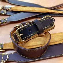 Load image into Gallery viewer, Traditional fish tail leather sighthound collars with brass fittings