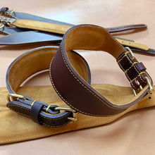 Load image into Gallery viewer, Traditional fish tail leather sighthound collars with brass fittings