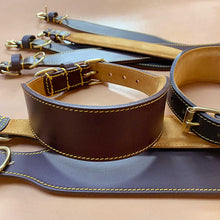 Load image into Gallery viewer, Traditional fish tail leather sighthound collars with brass fittings