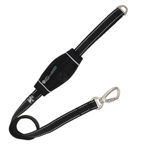 Black dog lead with built in poo bag and reflective detailing