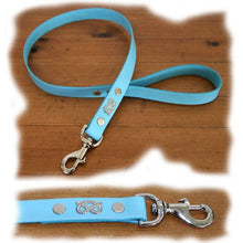 Load image into Gallery viewer, baby blue staffordshire bull terrier lead with chrome silver knot. staffy, staffie
