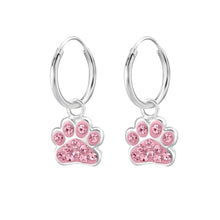 Load image into Gallery viewer, light rose / pink coloured paw print hoop earrings
