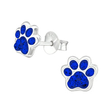Load image into Gallery viewer, saphire crystal paw print earrings stud type
