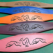 Load image into Gallery viewer, running hound embossed greyhound whippet padded leather collars. the trendy whippet