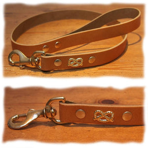Tan coloured leather staffy staffie leads with brass knot