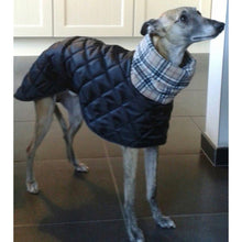 Load image into Gallery viewer, dog coat with collar snood. super warm and cosy. saluki, whippet, greyhound, dog coat
