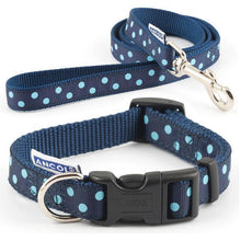 Load image into Gallery viewer, navy-blue-polka-dot-dog-collar-and-lead-sets