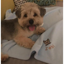 Load image into Gallery viewer, Personalised pet gifts for your dog. Fleece blanket with name emboidered
