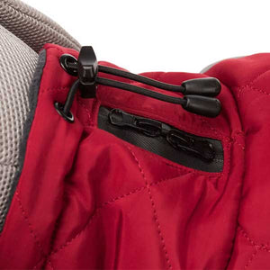 Dog jacket with adjustable toggles on the front and back for comfort