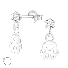 Load image into Gallery viewer, paw print dangle earrings. made from 925 sterling silver for humans