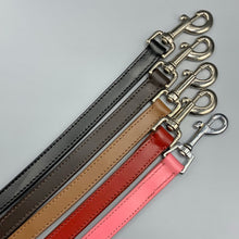Load image into Gallery viewer, coloured leather dog leads pink black tan red and black leather with suede backing quality
