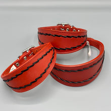Load image into Gallery viewer, Red stitched, leather whippet collar, padded for comfort
