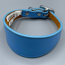 Load image into Gallery viewer, blue leather whippet collar, greyhound collar

