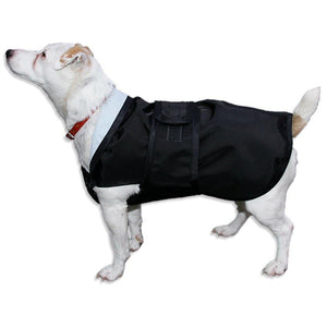 side view of jack russell wearing drydogs unlined underbelly dog coat