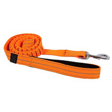 Load image into Gallery viewer, Orange reflective dog lead leash with shock absorbing elastic section

