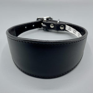 Black leather padded whippet, greyhound, sighthound collars