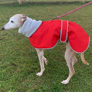 Greyhound coat with harness hole and snood