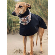 Load image into Gallery viewer, best whippet coats for winter weather. Black with cream tartan/check collar
