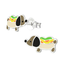 Load image into Gallery viewer, hot dog novelty earrings. ideal for children or just for fun. 925 sterling sliver