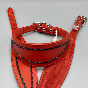 Red stitched, leather Italian greyhound collar, padded for comfort