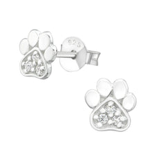 Load image into Gallery viewer, cz sparkly dog paw earrings. sterling silver stud earrings, stamped 925