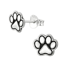 Load image into Gallery viewer, paw print earrings - sterling silver studs with black-outlined paw design