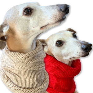 short woollen whippet snoods. Available in red or beige colours