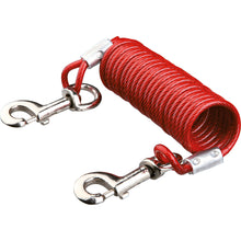 Load image into Gallery viewer, Red dog tie-out cable with metal spring and hooks on a white background
