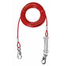 Load image into Gallery viewer, Red dog tie-out cable with metal spring and hooks on a white background
