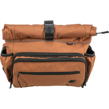 Load image into Gallery viewer, Brown roll-top bag with black zippers on a white background
