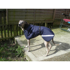Greyhound coat with reflective. Fleece lined for warmth. Keep your greyhound dry this winter
