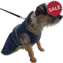 Load image into Gallery viewer, navy blue dog coat with harness hole
