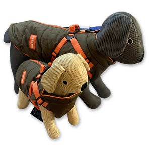 16'' Olive & Orange Quilted Dog Coat with Built-in Harness (3572)
