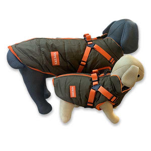Olive & Orange Quilted Dog Coat with Built-in Harness