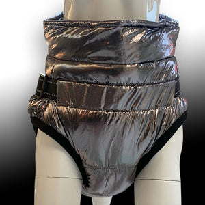 Silver Quilted Waterproof Dog Coat with Built in Harness