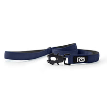Load image into Gallery viewer, A navy blue dog leash with a black metal quick-release buckle and a black brand patch reading 'Tactical K9' on a clean white background.
