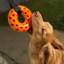 Load image into Gallery viewer, tough floating dog toy donut with strap
