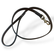 Load image into Gallery viewer, Traditional Black leather lead with brass trigger hook 45"
