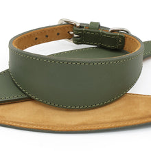 Load image into Gallery viewer, olive green leather padded whippet collar - stitched
