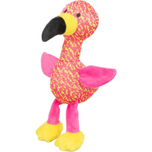 Load image into Gallery viewer, Plush flamingo dog toy with pink and yellow pattern on a white background
